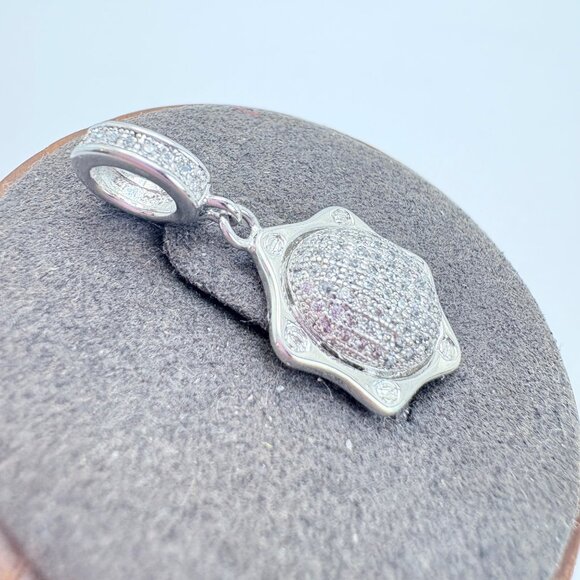 VTG Solid Sterling Silver 925 White Crystal Pavé Set Pendant Size 1" Length - Picture 2 of 11